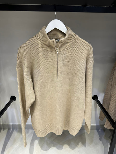 MAGLIONE LUPETTO CON MEZZA ZIP