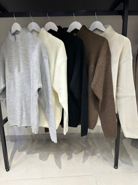 MAGLIONE LUPETTO CON MEZZA ZIP